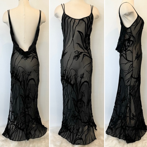 🌺SOLD🌺 Secret Silk Velvet Black Sheer Vintage Maxi Gown Slip Dress - Picture 8 of 8